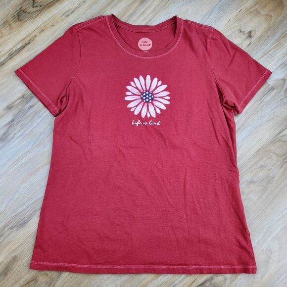 🔹️Life Is Good Faded Red Americana Daisy Vneck Short Sleeve Top Medium - Picture 3 of 11